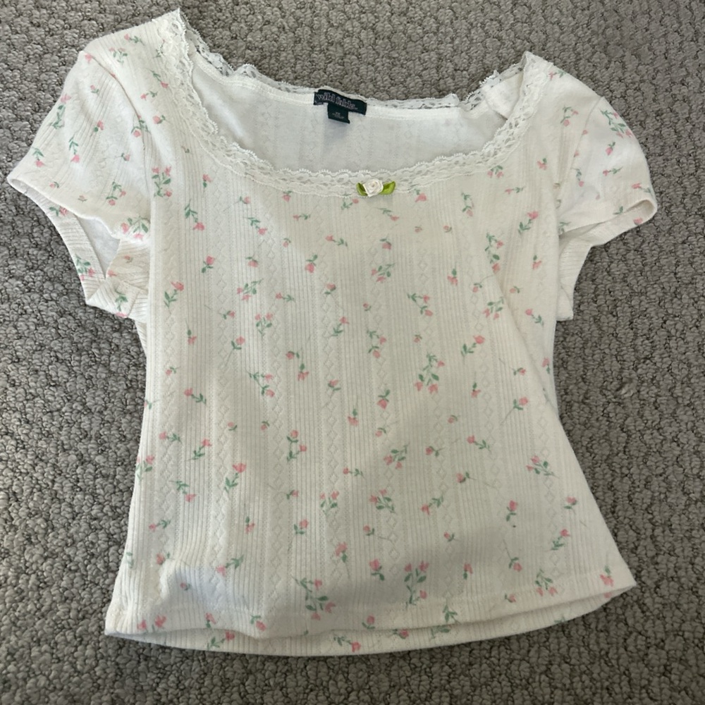 Wild Fable White Lace Trim Top